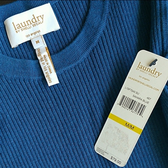 Laundry Shelli Segal Top Cut Out Shoulder Flutter Short Sleeve Knit Blue M NWT - Picture 7 of 8